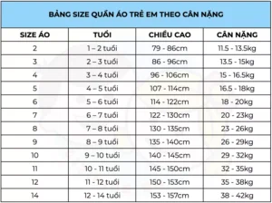 chọn size quần áo trẻ em phong cách Hàn quốc