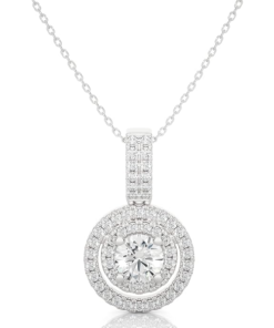 High-Quality Diamond Double Halo Pendant Necklace