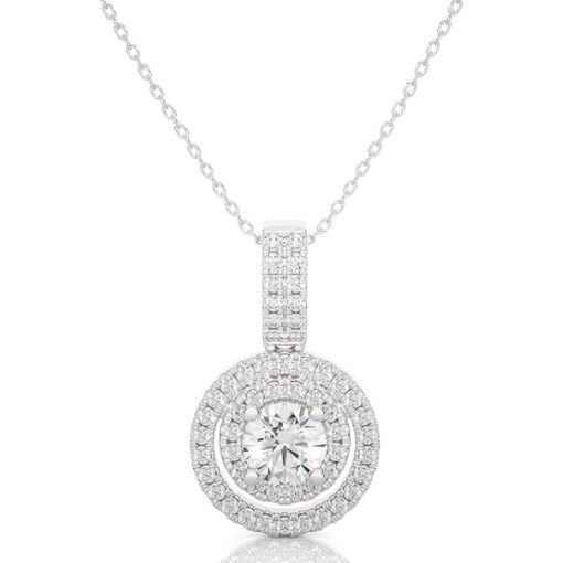 High-Quality Diamond Double Halo Pendant Necklace