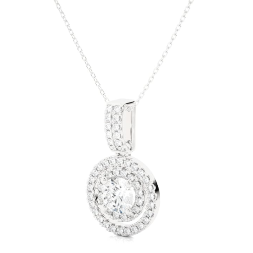 High-Quality Diamond Double Halo Pendant Necklace