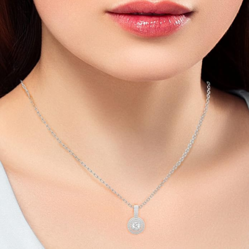 High-Quality Diamond Double Halo Pendant Necklace